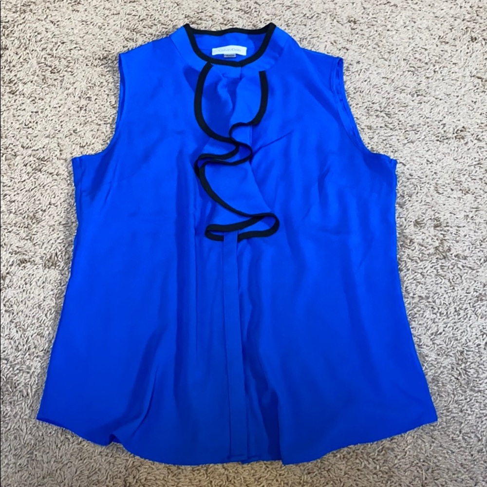 Calvin Klein blue ruffle top